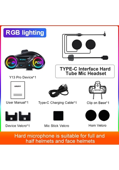 Çeşithane Y13 Pro Kameralı/ışıklı Motosiklet İnterkom - Renkli Rgb Işık Efektli, Bluetooth 5.3 Deste