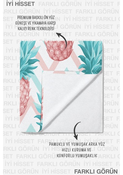 Ananas Tropikal Zigzag Plaj Havlusu - Pastel Bohem Pembe Turkuaz Hızlı Kuruyan Mikrofiber Havlu Kumlu Leylak