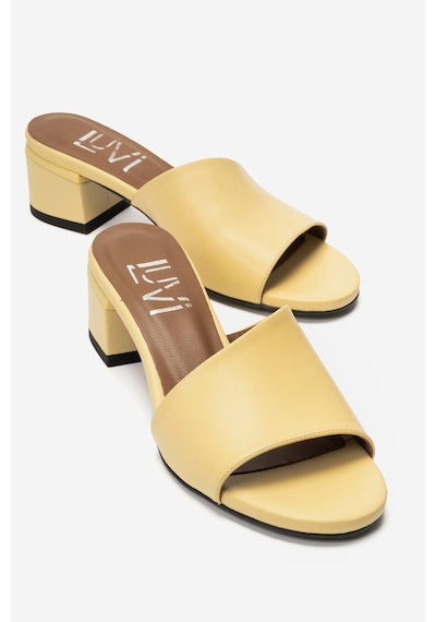 Luvi Shoes Delavıe Sarı Cilt Hakiki Deri Kadın Kalın Topuklu Terlik