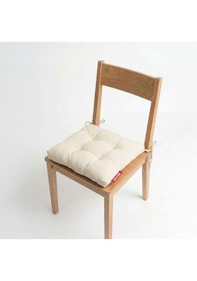 Pofuduk Sandalye Minderi Bağcıklı 40x40 Cm Yıkanabilir Dekoratif Mutfak Bahçe Piknik Minderi Krem Genel