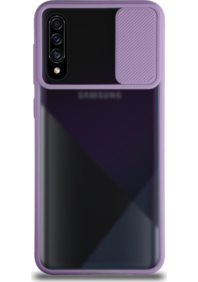 Samsung Galaxy A50 ile Uyumlu Kapak Lensi Açılır Kapanır Kamera Korumalı Silikon Kılıf