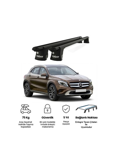 Trio-ıı Mercedes-benz Gla 2013 Ve Sonrası Uyumlu Siyah Kilitli Ara Atkı 120cm Port Bagaj Tavan Barı