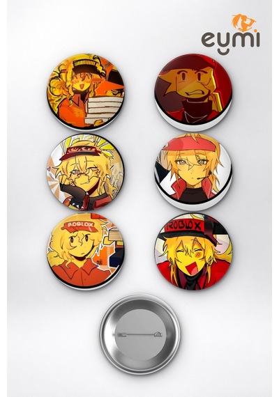Roblox Elliot Pizza Guy Komik Kurye Çanta Süsü Rozet İğneli Buton Rozet Seti 58 Mm 6'lı Çok Renkli