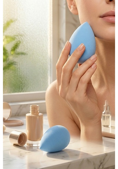 Makyaj Süngeri Mavi Beauty Blender Fondöten Ve Kapatıcı Uygulama Süngeri, 6 Cm