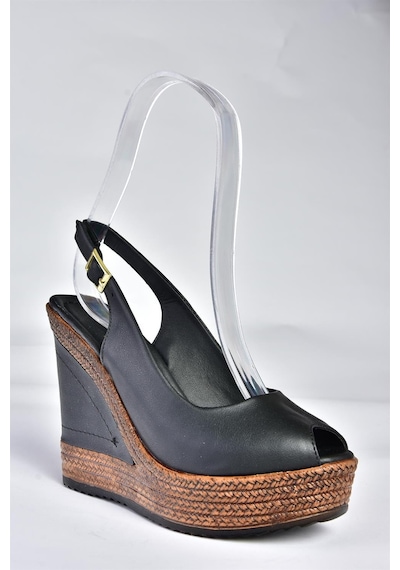 Fox Shoes Siyah Kadın Dolgu Topuklu Ayakkabı 9674070803 Siyah