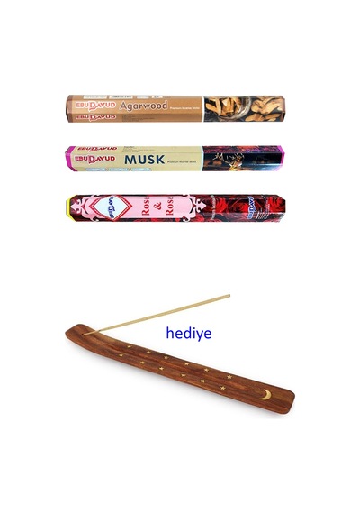 3 Paket 20 Çubuklu Tütsü Musk - Wood - Red Rose - Kayık Hediyeli