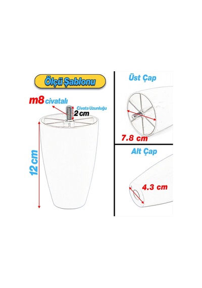 Bro Vidalı Oval Plastik 12 Cm Ceviz Mobilya Dolap Kanepe Koltuk Baza Yükseltici Ayağı Ayakları. Siyah