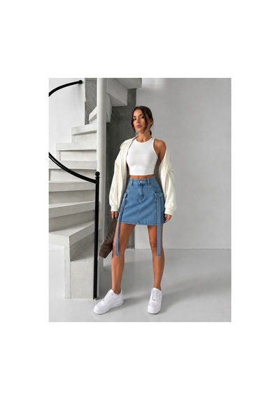 Bluemarlin Mavi Kargo Cep Kuşaklı Denim Kot Etek Mavi