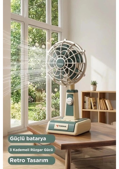 Vantilatör Retro Tasarımlı Masaüstü Mini Usb Şarjlı Fan F49 Yeşil Çalışma Alanı Hava Akımı Birlik