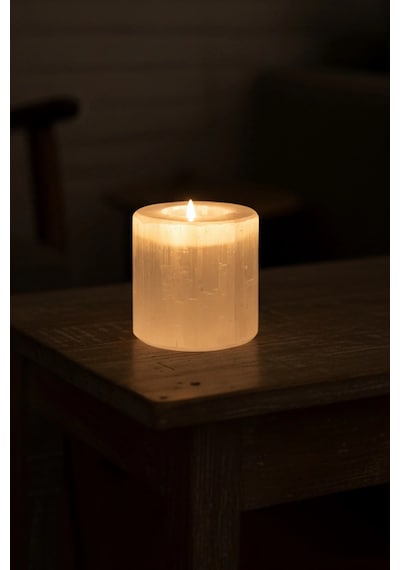 Beyaz Selenit Mumluk 8 Cm Tealight Mumluk