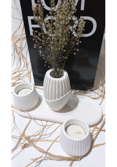 İskandinav Vazolu Tabaklı Tealight Mumluk Set