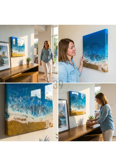 Akdeniz Esintili Epoksi Okyanus Duvar Tablosu El Yapımı Reçine Sanatı 25x25 Cm / 30x30 Cm 1 Adet