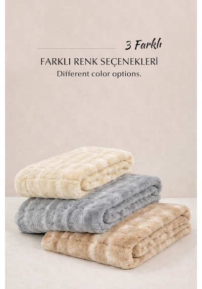 Lüks Kürklü Koltuk Örtüsü 170x215 Cm Yumuşak Peluş Kaymaz Taban Kanepe Örtüsü Bej Krem Bej - Krem