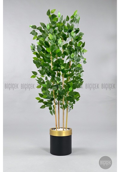 Yapay Benjamin Ağacı 140cm Siyah Gold Metal Saksıda Siyah-gold