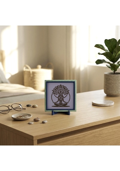 Modern Çizgilerle Hayat Ağacı Ve Meditasyon Dekoratif Obje, Yaşam Alanınıza Özgün Tasarım 10x10 Cm