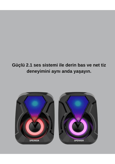 Hubrendy Tekno Rgb Led Işıklı 2.1 Usb Oyun Hoparlörü Derin Bas Ve Net Ses