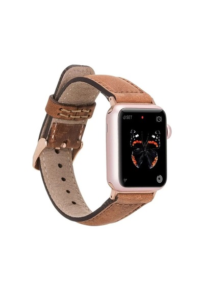 Apple Watch Uyumlu Deri Kordon 42-44-45mm G19 Taba Diğer