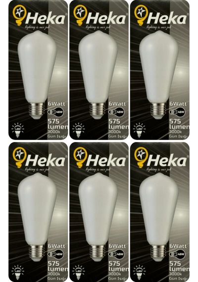 6 Adet Heka 6w 46w 3000k Sarı Işık E27 Duylu Soft Led St64 Filament Ampul Heka