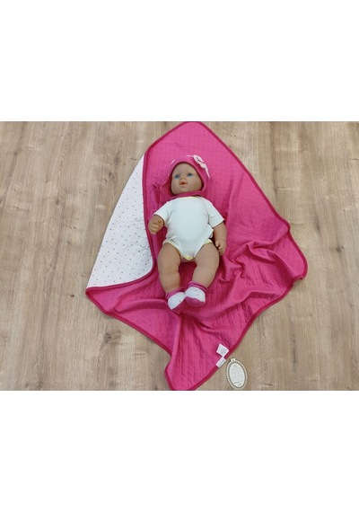 Şapka & Ayakkabılı Kapitone Bebek Battaniyesi - Pembe Puset & Bebek Arabası Örtüsü - %100 Pamuklu Fuşya