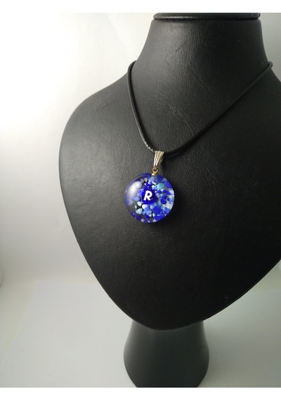 Cam Harf Kolye – Handmade El Yapimi Murano– (R) Harfi Modeli Gümüş