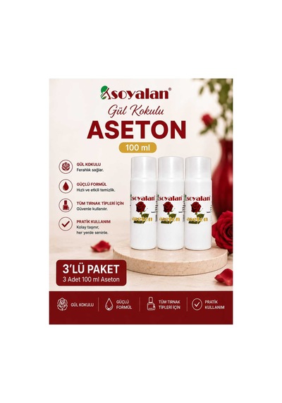 Gül Kokulu Aseton 100 Ml 3'lü Hızlı Ve Etkili Oje Temizleyici