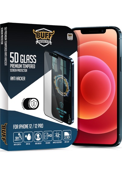 Buff Apple iPhone Uyumlu 12  Paket - 2x5d Ekran Koruyucu + Şeffaf Kılıf + Lens Koruyucu Anti-hacker Koyu Siyah