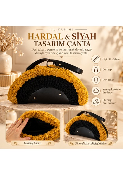 Hardal & Siyah Tasarım Çanta Hardal - Siyah