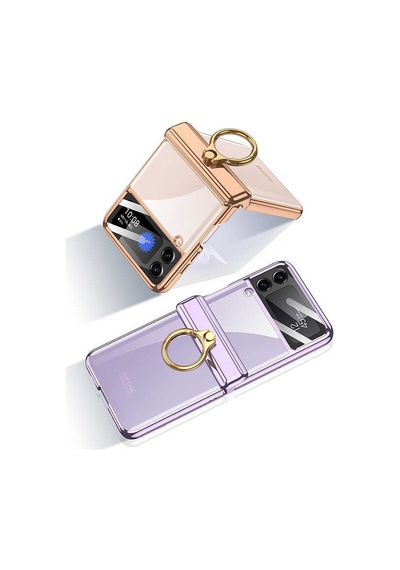 Rba Aksesuar Galaxy Uyumlu Z Flip 4 Kılıf Rba Kıpta Yüzüklü Lens Korumalı Kapak - Gold Altın