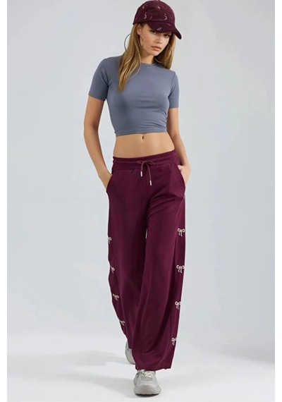 Fiolin Soft Touch Modal Dokulu Fiyonk Detaylı Pantolon Bordo