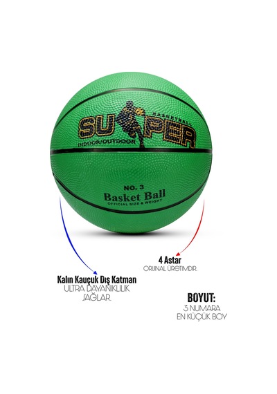 Mini Boy Basketbol Topu İç Dış Mekan Pompa Hediyeli 3 Numara Renkli