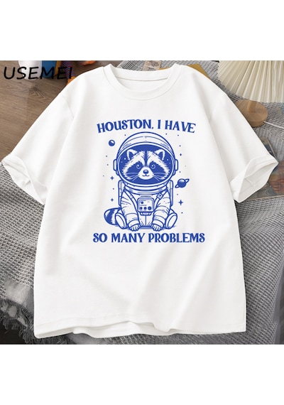 Flood Of Style Houston Ben Çok Sorunları Var Tshirt Komik Rakun Meme Grafik T Shirt Çöp Panda Merch T-shirt Beyaz