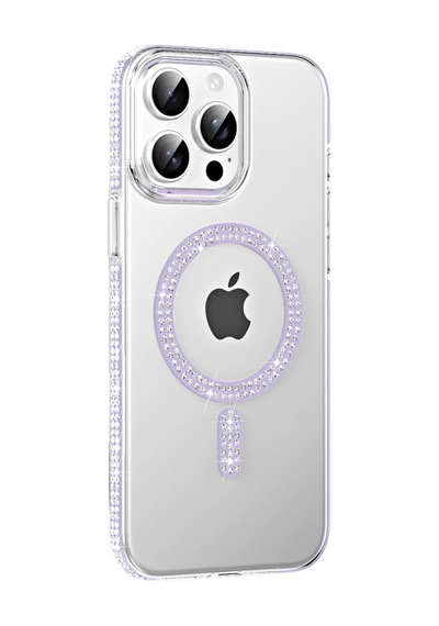 Apple Uyumlu iPhone 15 Pro Move Taşlı Magsafe Kapak Lila