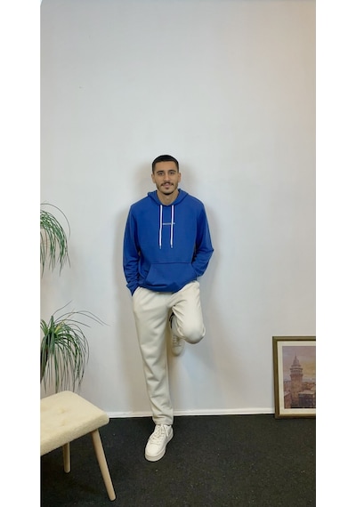 Süperlife Erkek Kapşonlu Regular Fit Brooklyn Baskılı İnce Sweatshirt Spr22sw161 İndigo