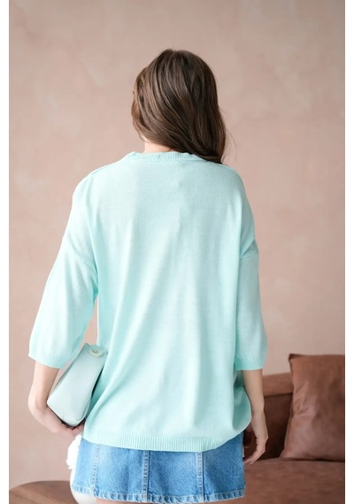 Park Karon 10729 Kadın Bisiklet Yaka Nakış Detay Oversize Trko Kazak Mint