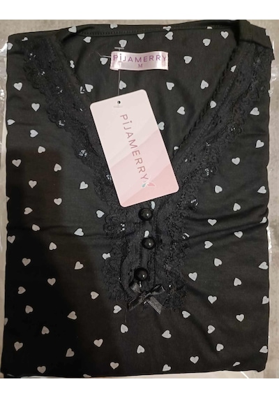 Pijamerry Kadın Bambu Baharlık Dantel Yaka Uzun Kol İnce Pijama Takımı 5211s - 1 Adet Siyah Pijamerry Kadın Bambu Baharlık Dantel Yaka Uzun Kol İnce Pijama Takımı 5211s - 1 Adet Siyah