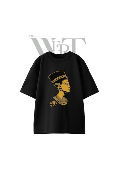 Thewert Nefertiti 1 Tasarım Baskılı Ünisex Siyah Oversize T-shirt