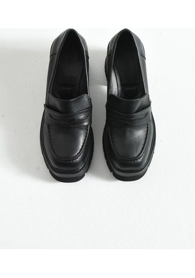 Dabab Shoes Loftıa Kadın Siyah Cilt Chunky Topuklu Loafer Siyah - Siyah