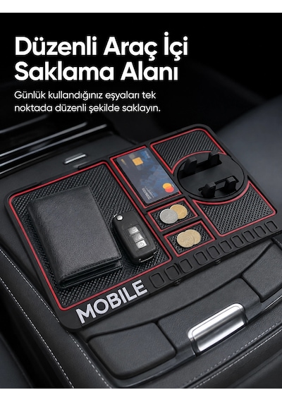 Telefon Standlı Araç İçi Organizer Kaydırmaz Silikon Konsol Düzenleyici Mat 1 Adet