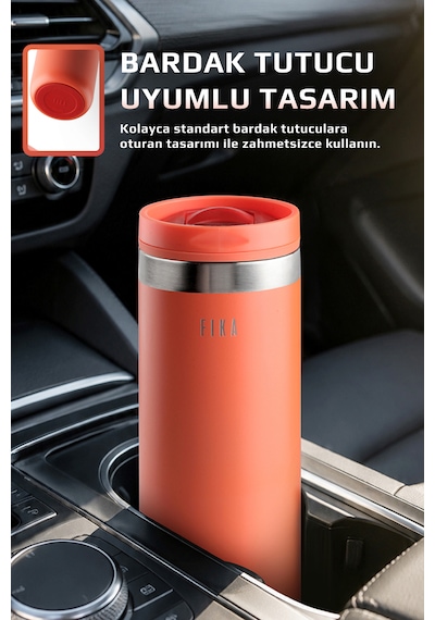 Neoflam Fika Tauko Sızdırmaz Kolay Sökülebilir Temizlenebilir Patentli Kapak Çelik Bardak Termos 470 Ml Kırmızı
