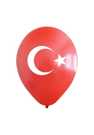 Helyuma Uyumlu Ay Yıldız Bayrak Baskılı Balon 12 İnch 100 Adet Tü Çok Renkli