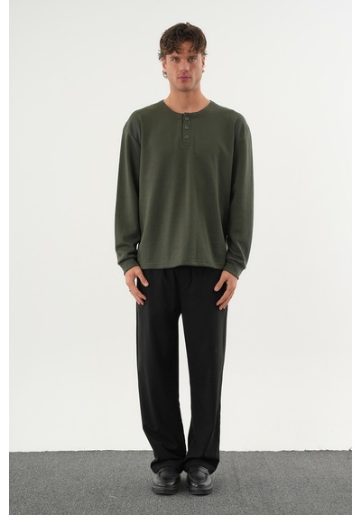 Redline Taren Oversize Erkek Kışlık Düğmeli Sweatshirt Haki