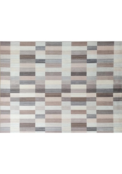 Modern Geometrik Blok Desenli Bej Ve Kahverengi Halı - 12440ou Gri