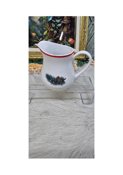 Çam Kozalağı Motifli Seramik Sütlük & Sosluk Ekru