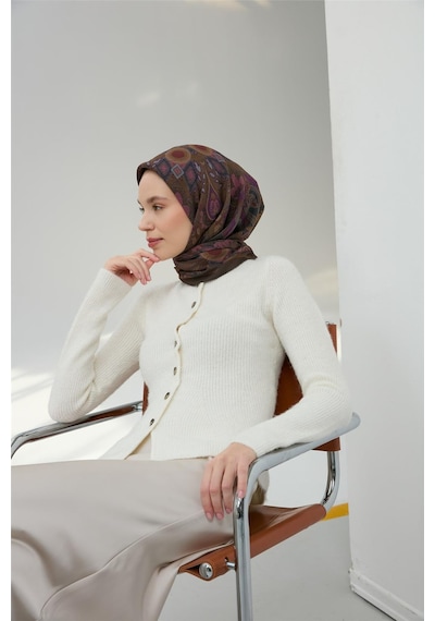 Silk Home Viskon Velora Eşarp Kahverengi Antrasit Desenli Tok Duruşlu 90x90 Çok Renkli