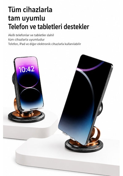 Bluetooth 5.3 Hoparlörlü & Bluetoothsuz Kullanımlı 360 Döner Telefon Tablet Tutucu Stand