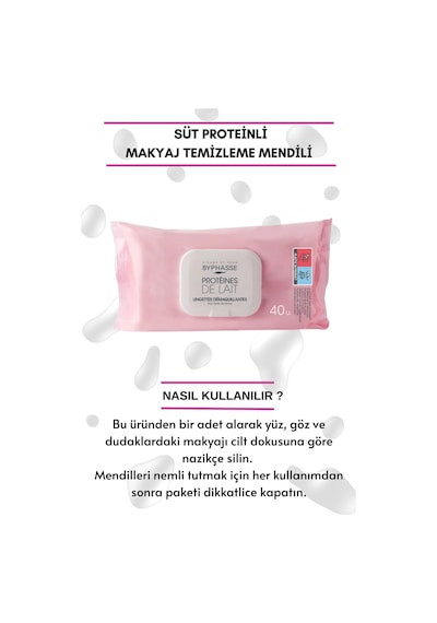 Byphasse Süt Proteinli Makyaj Temizleme Mendili Tüm Ciltler 40'lı