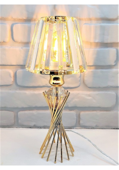Modern Gold Metal Burgu Kristal Taşlı Kristal Konik Şapka Abajur Gold