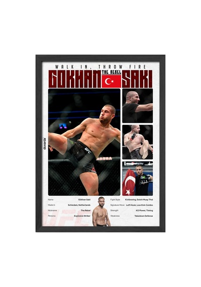Gökhan Saki Ufc Siyah Ahşap Çerçeveli Poster, Dekoratif Dövüş Duvar Tablosu