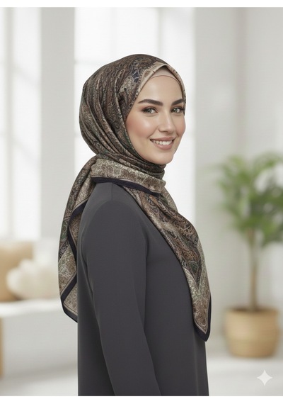 Premium Lux Original Etnik Desen Şal Vual İpek, 1. Sınıf, Hafif, Rahat, Şık, Tesettür Giyim Kahverengi - Bej - Yeşil Premium Lux Original Etnik Desen Şal Vual İpek, 1. Sınıf, Hafif, Rahat, Şık, Tesettür Giyim Kahverengi - Bej - Yeşil