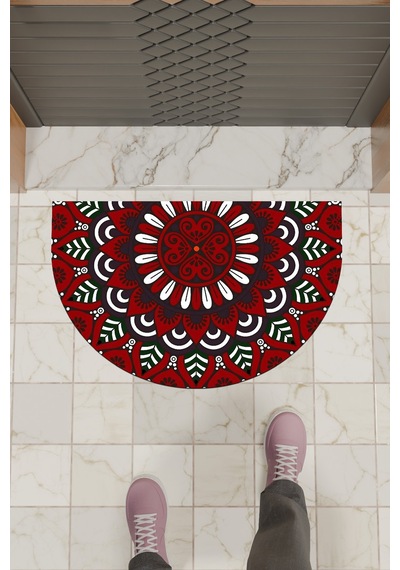 Rugmood Modern Dijital Paspas Kırmızı Mandala Desen Paspas - Kapı Önü Paspası